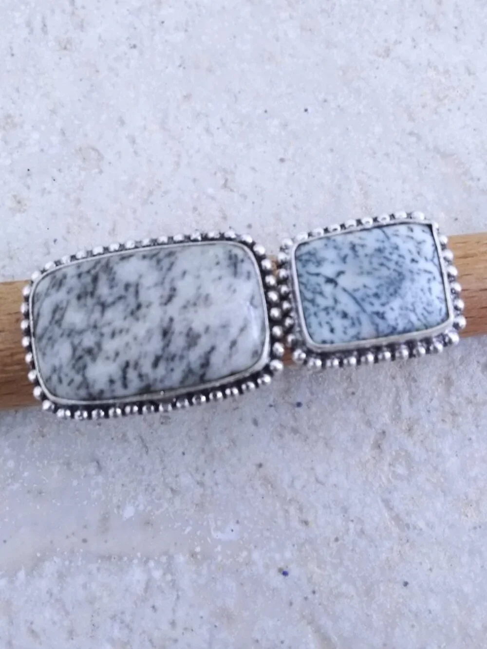 Sz 4-4.25 ~ Dendritic Jasper Ring - Small Hands - Punk Grunge Minimalist Western